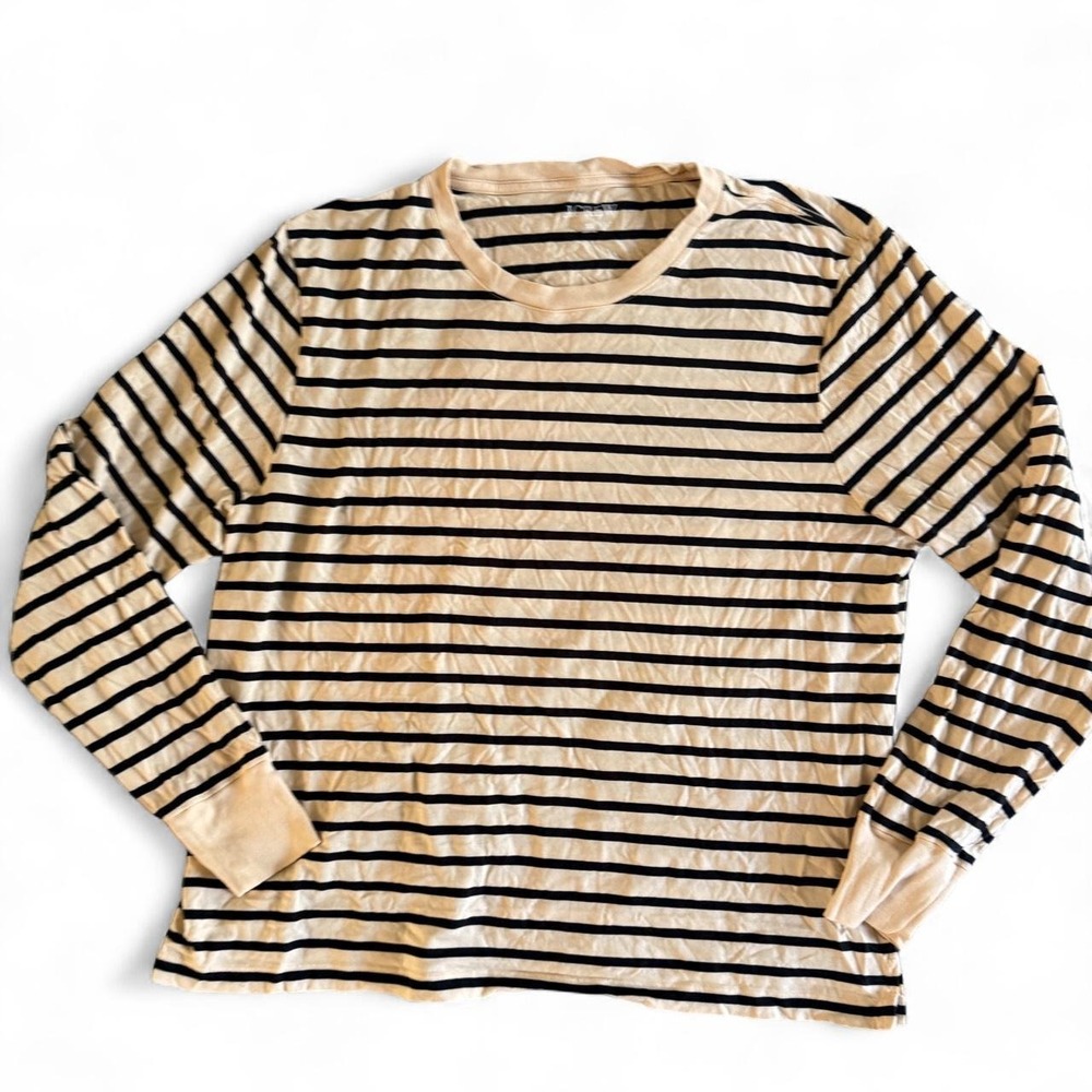J.Crew Womens XL Black and Cream Striped Long Sleeve Cotton Lyocell Shirt